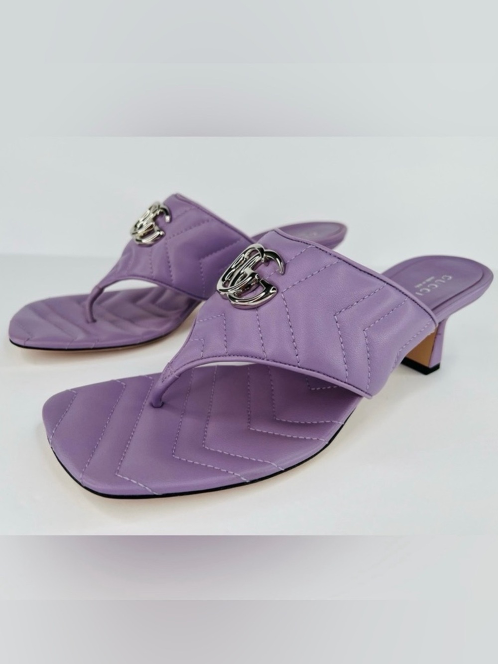 GUCCI | ✨NEW✨ Marmont GG Kitten Heel Thong Sandals in Lavender - Picture 1 of 12